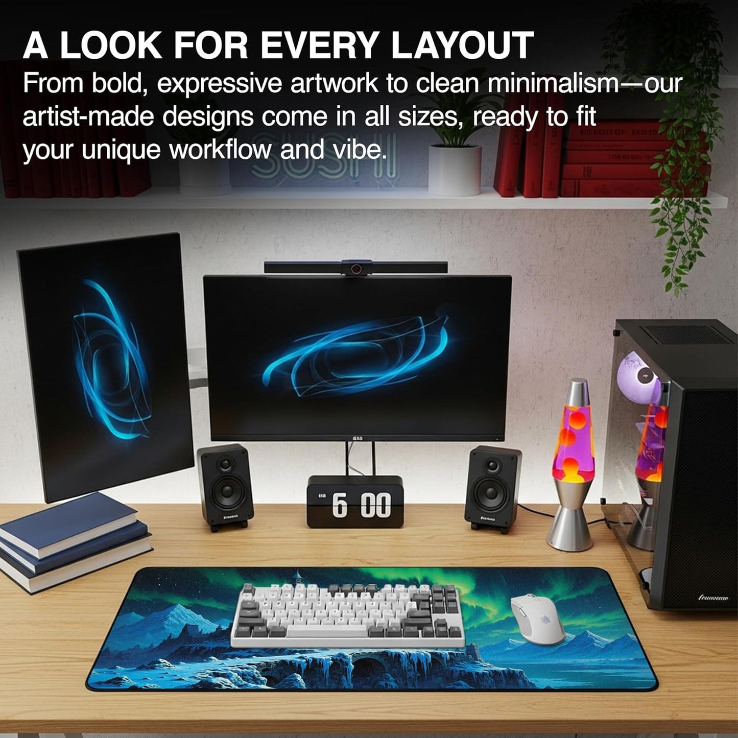 MPCO. Dark Fantasy Large Gaming Desk Pad - 36" x 17" Duraglyde Fabric Whispers of the Northern Sky Desk Mats - Non-slip, Washable, Smooth Glide for Precision Gaming & Work