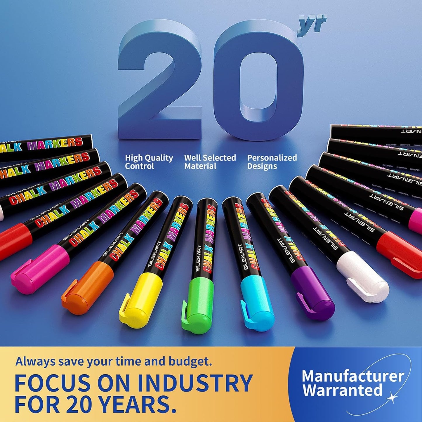 SILENART Orange Chalk Markers 2 Pack - Orange Dry Erase Markers Pen - Liquid Chalk Markers for Chalkboard, Window, Glass, Mirror, Blackboard