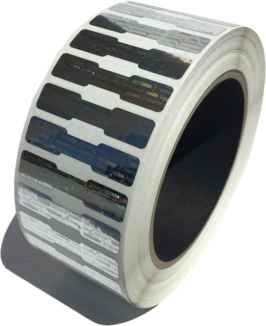 2,000 Silver Dog Bone Hologram Sticker TamperMax Tamper Evident Security Label Holographic Seal Sticker, Size 1.75" x 0.375" (44mm x 9mm).