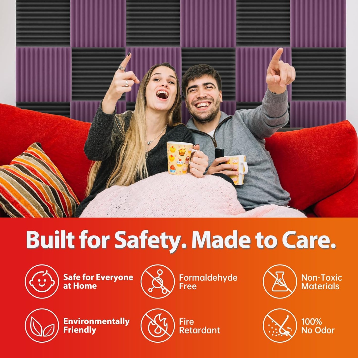 12 Pack Acoustic Panels – Sound Proof Foam Panels for Wall 12"x12"x2", Flame Retardant Wedge Acoustic Foam, High-Density Sound Absorbing Panels for Home Studio(Purple, 2" Thick 12 Pack)