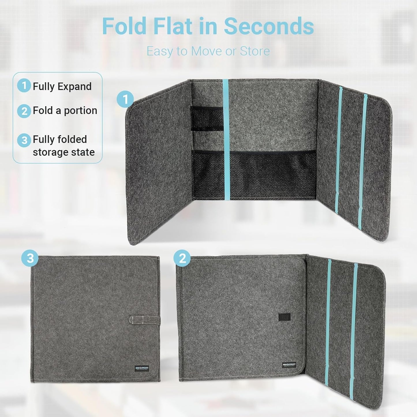 Foldable Privacy Folders for Students with Storage, Desk Dividers for Classroom - Reusable Test Dividers & Privacy Shields for School Desks, Portable Privacy Boards,47.25" x 15.35",Felt