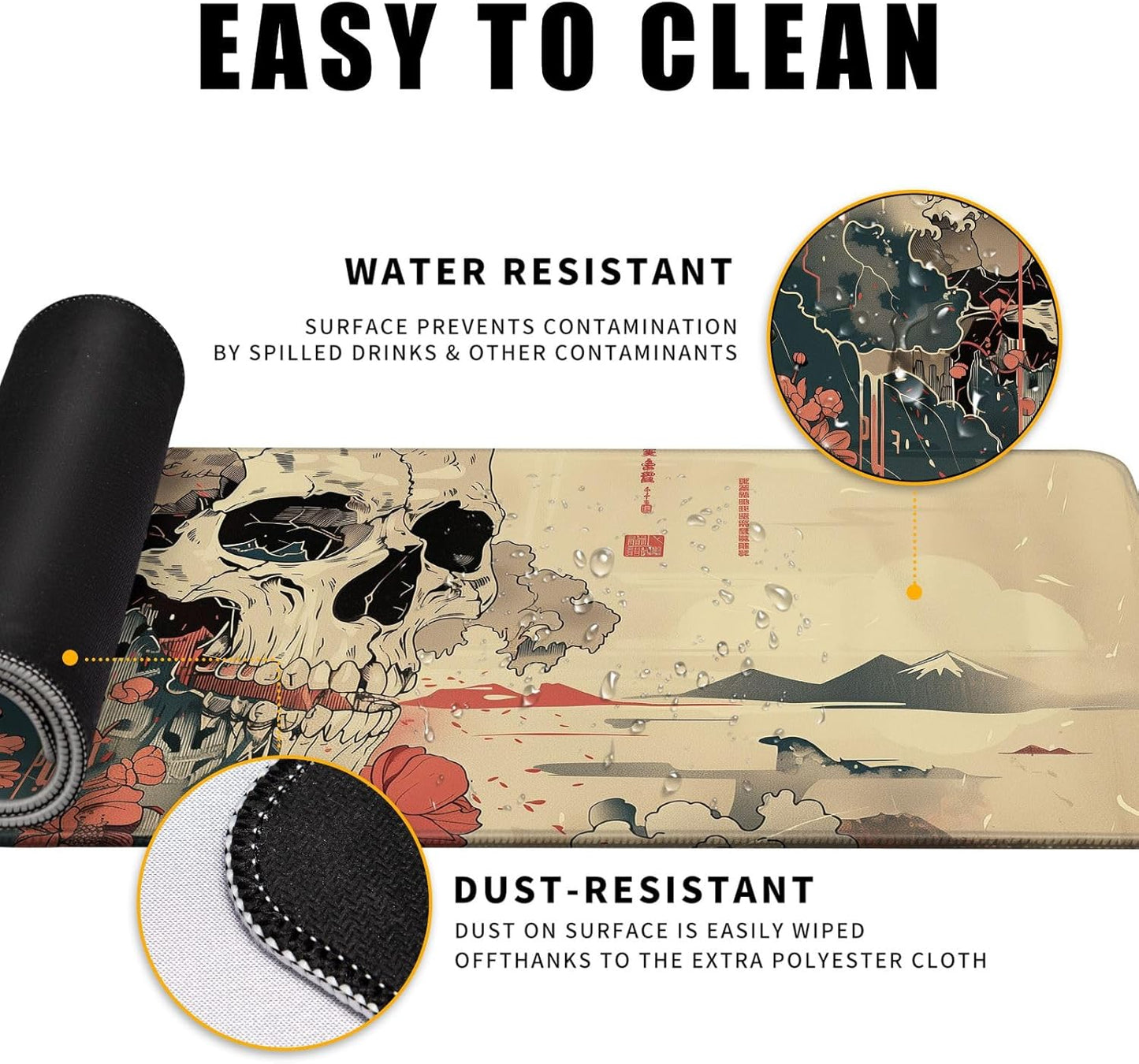 Skull Mouse Pad Japanese Ukiyo-e Mouse Pad XL Anime Big Mouse Pads for Desk Large Gaming Large Mouse Pad for Men Desk Pad with Stitched Edges Non-Slip Large Computer Mat, 31.5x11.8 in