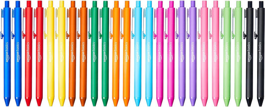 Amazon Basics Multi Colored Ballpoint Pens for Smooth Writing, Assorted Colors, Retractable, 24-Pack