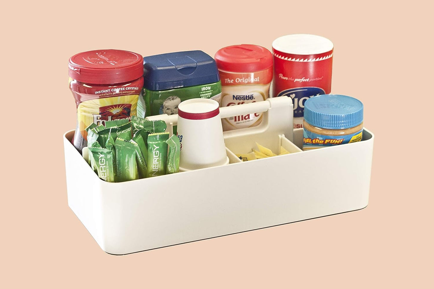 -Large Portable Caddy, DIY Dividers, 8 Compartments, School Office Supplies Home Business Organizer,Portable Basket with Handle Storage Organizer Modern Made in USA (10 PACK, Ivory)