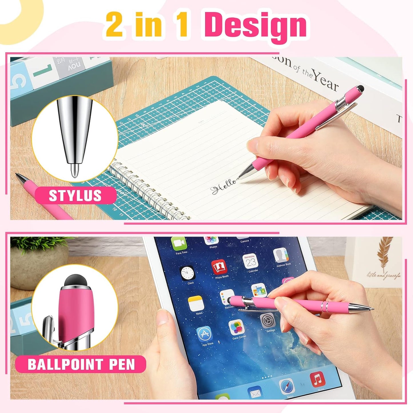 Zonon 38 Pieces Rubberized Ballpoint Pen with Stylus Tip Stylish Metal Pen Capacitive Styli with Soft Rubberized Grip, Black Ink for Most Devices(Hot Pink)