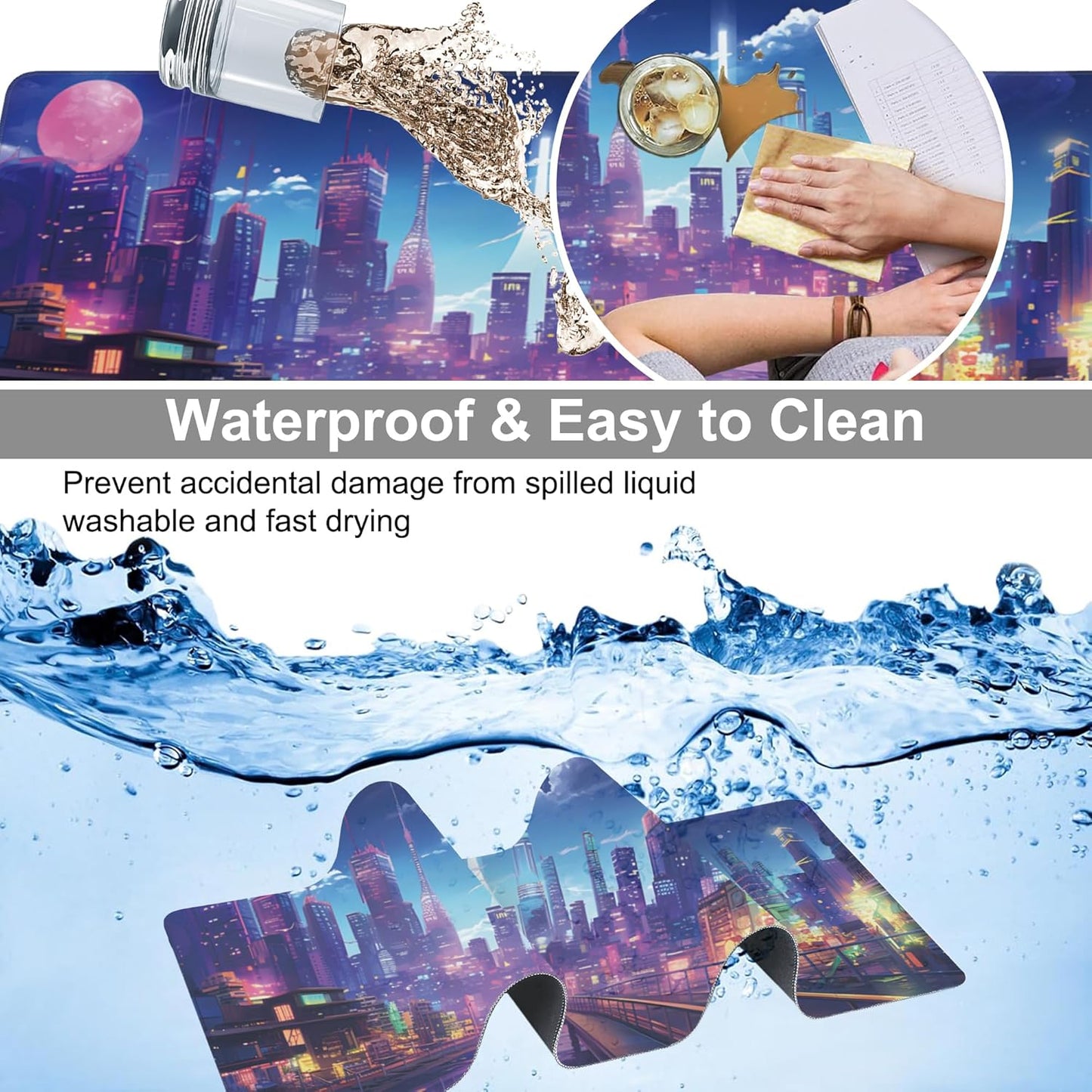 Extended Large Gaming Mouse Pad, Cyberpunk Streets Large Desk Mat for Desktop XXL, Non-Slip Rubber Base Stitched Edges Long Computer Keyboard Desk Pad Mouse Mat for Gaming Home Office 35.4"X15.7"