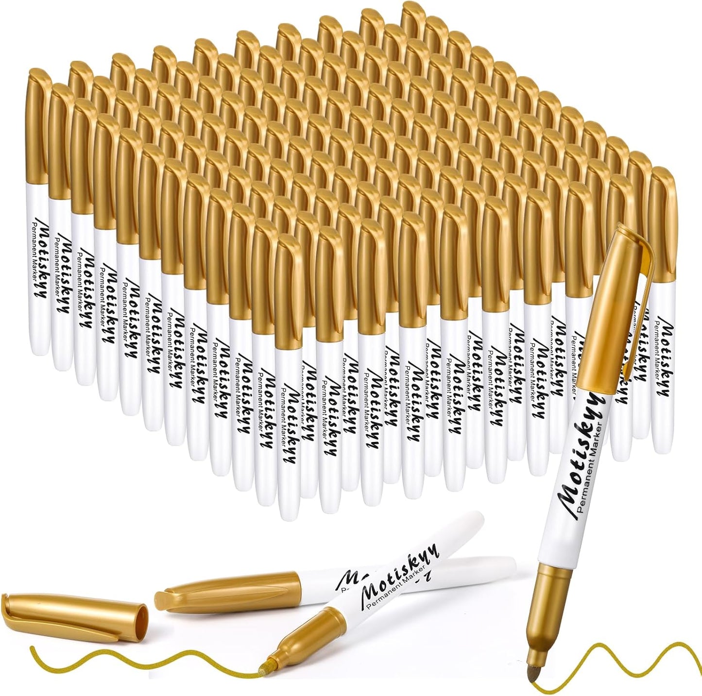 120 Pcs Metallic Permanent Markers Bulk Metallic Marker Pens Set Fine Point Metallic Markers Fine Tip Paint Markers for Gift Card Making, Artist Illustration, Industrial Marking (Gold)