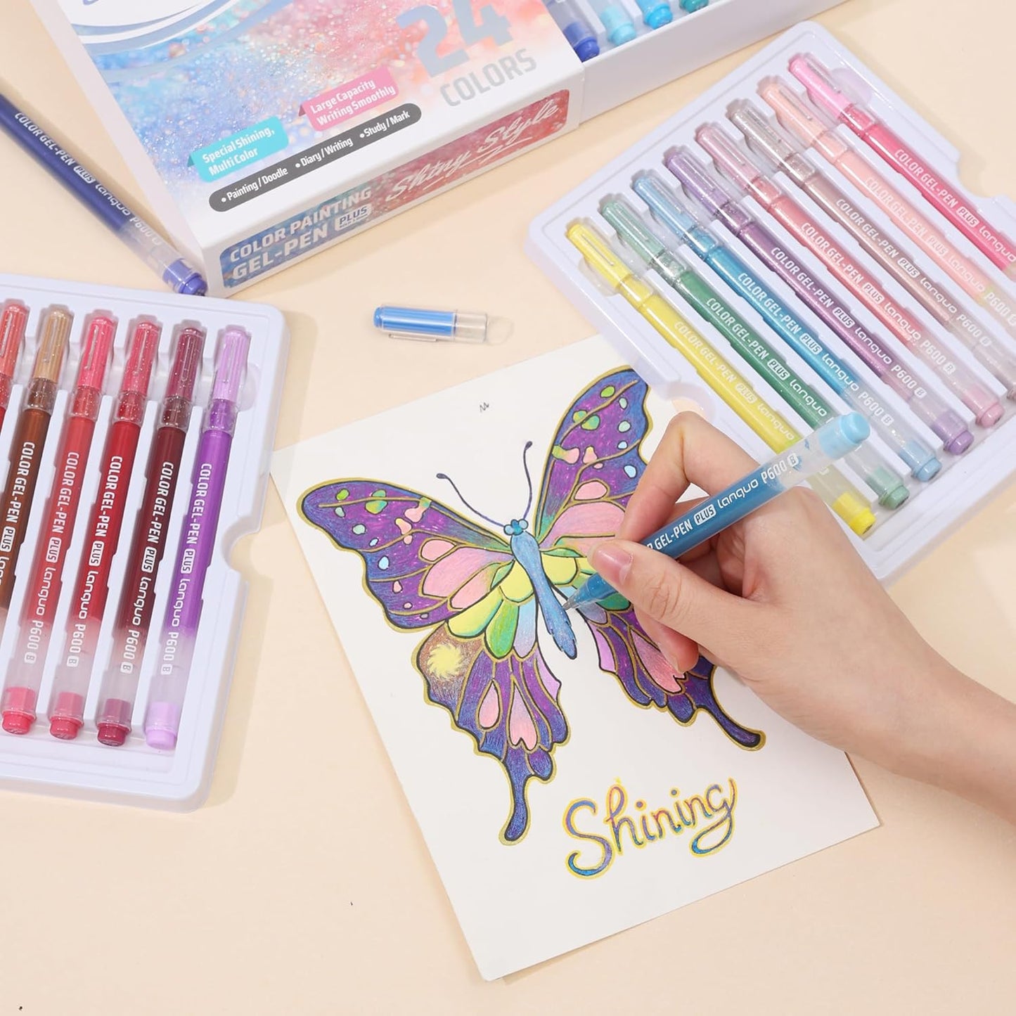 Glitter Gel Pens for Adult Coloring, 24 Colors Special Shining Multi Glitter Gel Pens Colored Set for Drawing, Doodling, Journaling & Creative Art Supplies