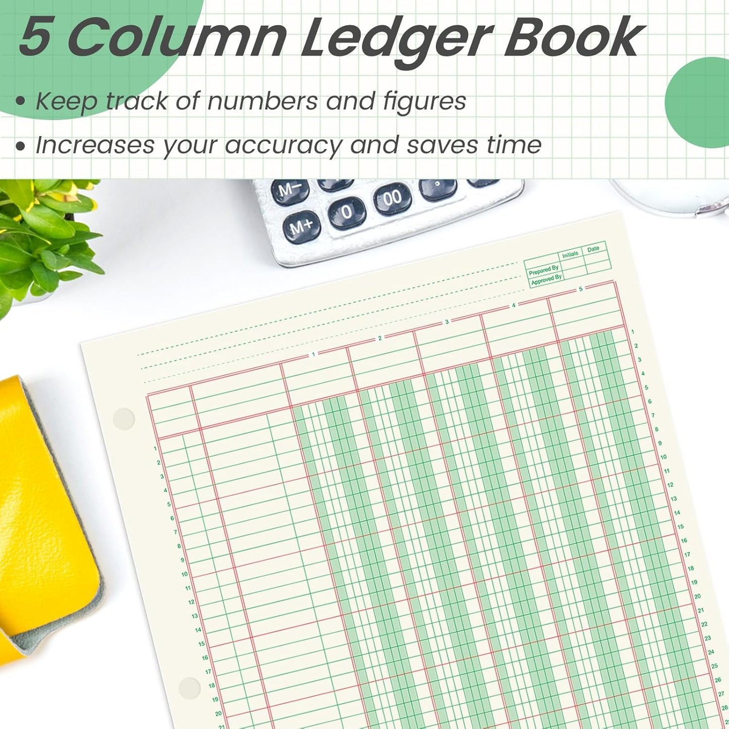 gisgfim 2 Pads 100 Sheets Columnar Analysis Pad 3 Hole Punch Accounting Ledger Book 8-1/2 x 11 Ledger Paper Pad Double Page Format Columnar Pads for Business Bookkeeping & Data(5 Column Ledger)