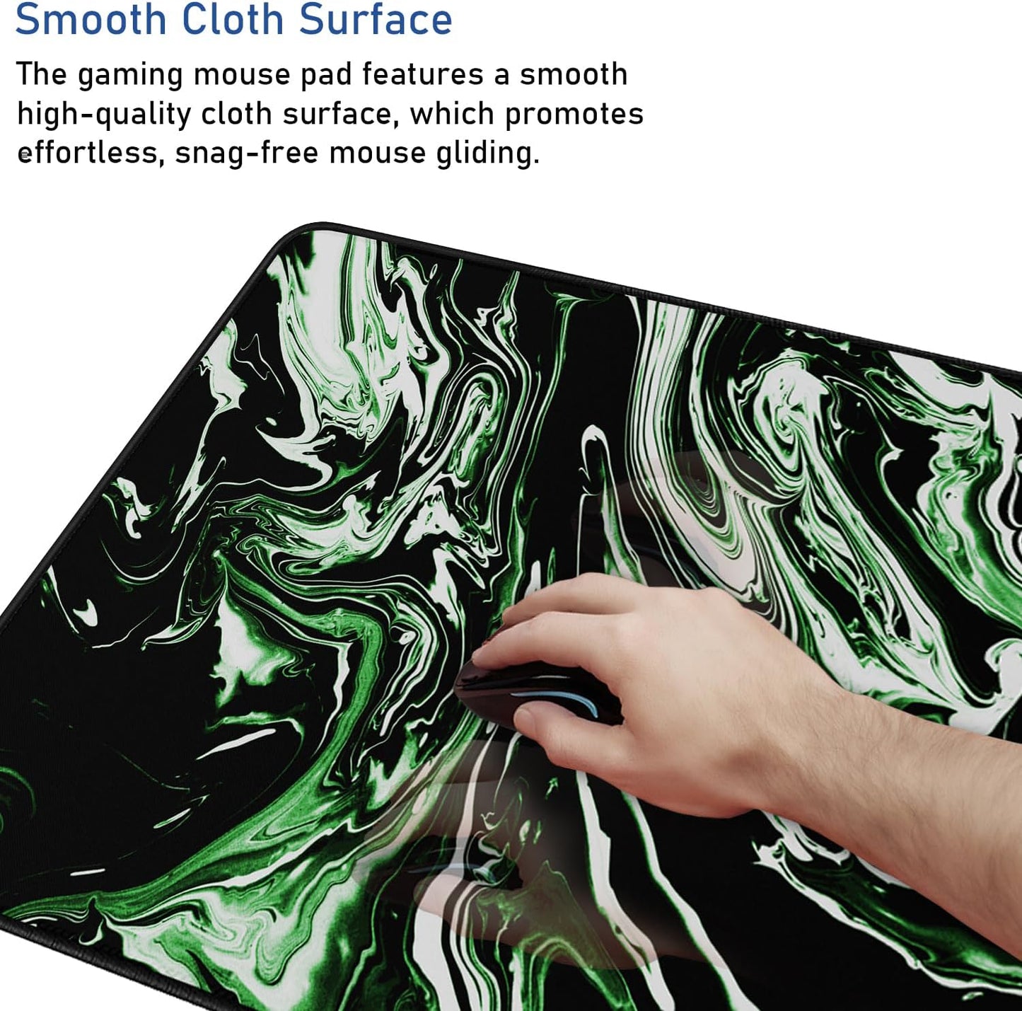 Large Extended Mouse Pad with Stitched Edges, Durable Non-Slip Natural Rubber Base, Waterproof Computer Keyboard Pad Mat for Esports Pros/Gamer/Desktop/Office/Home - Marble Green