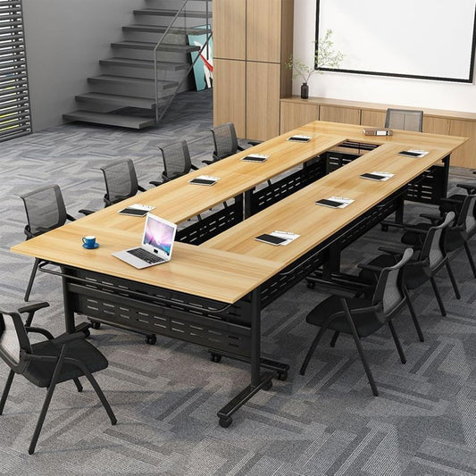 Foldable Conference Table, Folding Conference Room Table with Wheels, Flip Top Mobile Training Table, Rolling Seminar Meeting Table for Office Training Room Classroom (6pack 55.1in)