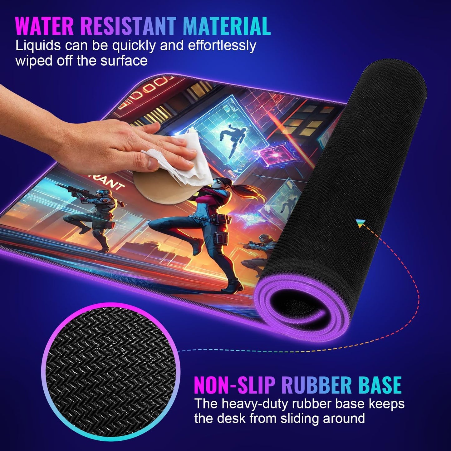 Gaming Mouse Pad - Desk Mat Gaming Mouse Pad , Medium Extra Large Extended Big Long Huge XL XXL and XXXL RGB LED Light Mousepad For a Computer , PC Mats Mousepads Neon F