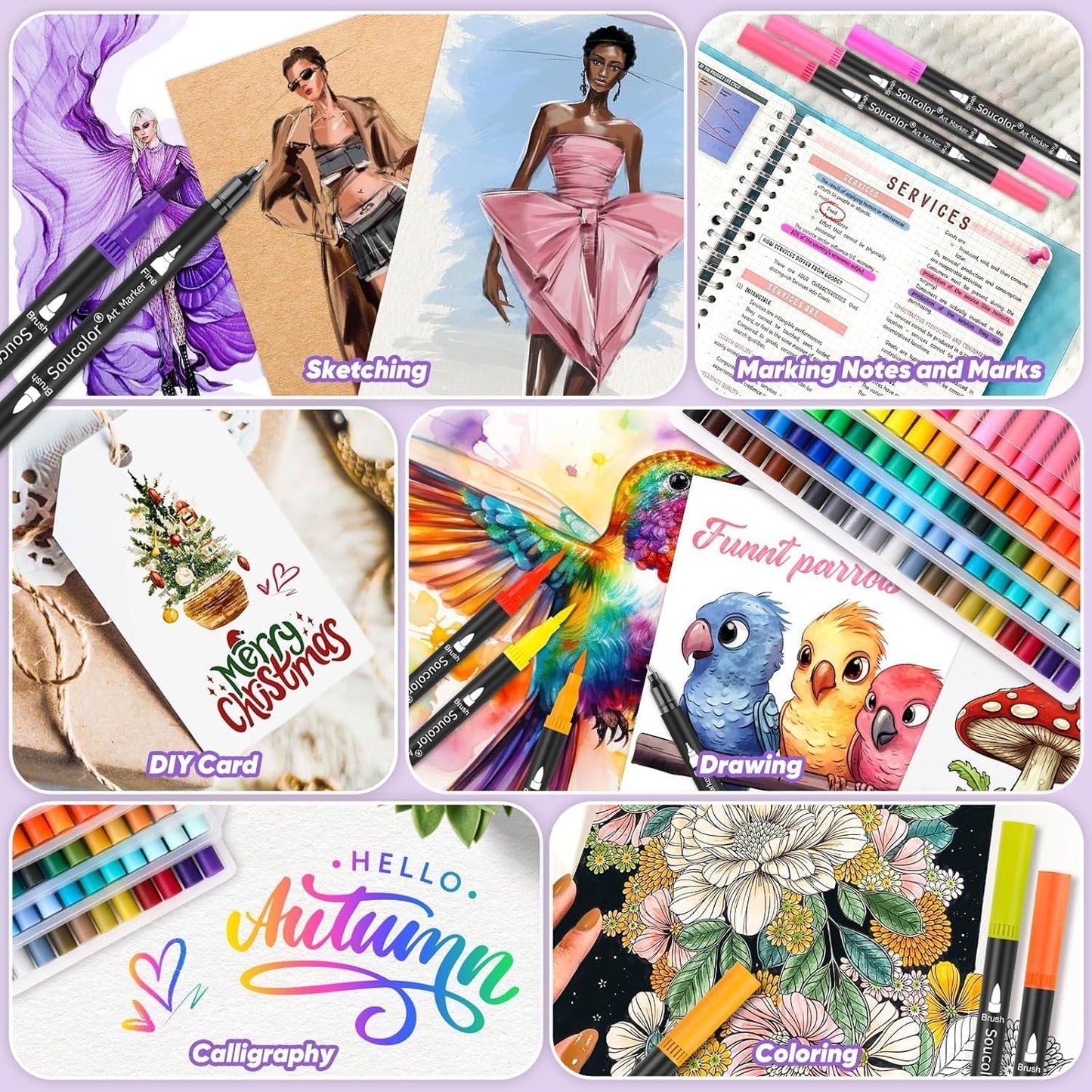 Soucolor Halloween Christmas Gifts for Teen Girls Trendy Stuff, Preppy Stuff for Teen Girls, 24 Colors Dual Tip Brush Markers Pens for Kids Planner Lettering Calligraphy Drawing Preppy School Stuff