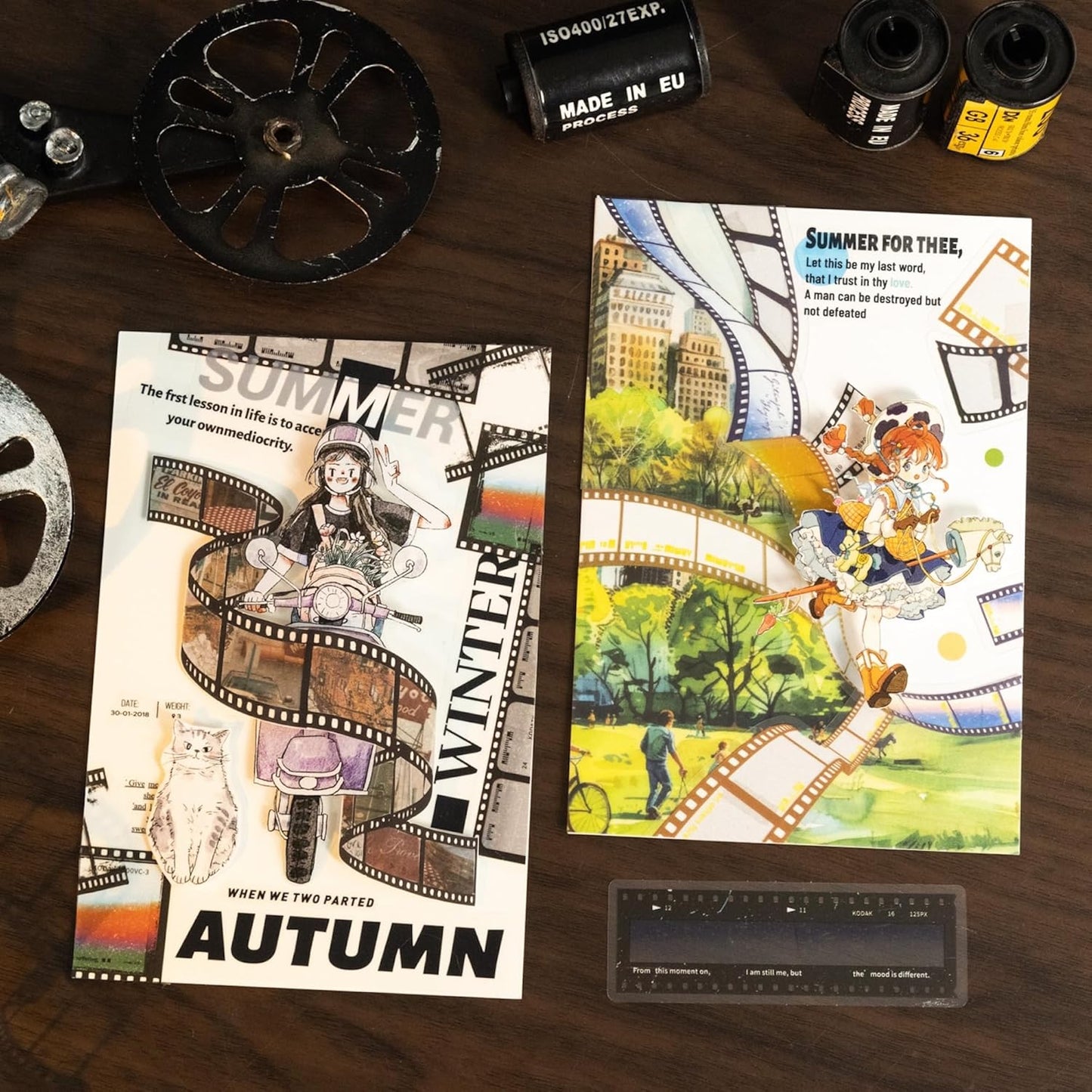 Film Strip PET Sticker Set, 120PCS Vintage Scrapbook Stickers for Journaling, Planners, DIY Crafts, Card Making and Art Supplies