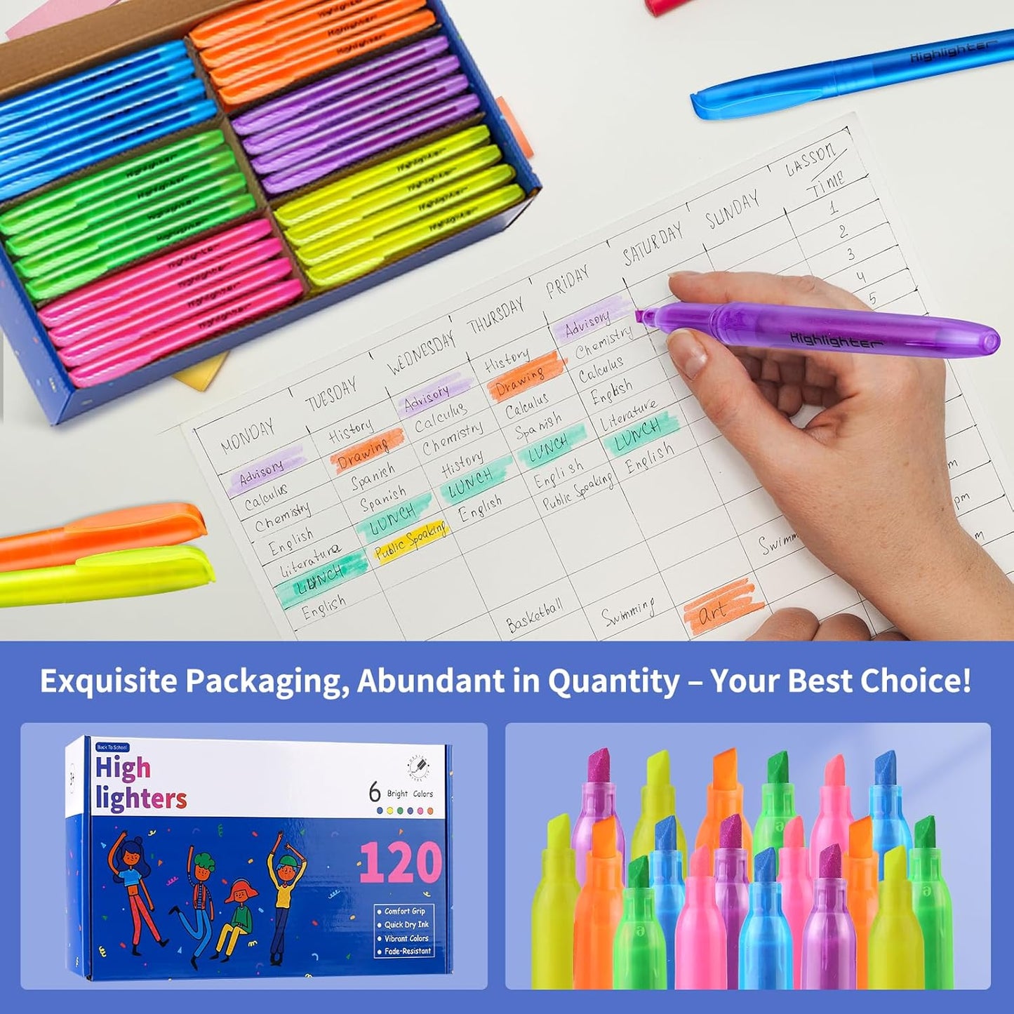 Highlighters Assorted Colors, 60 Pack Highlighters Bulk : No Bleed & Dry-Quickly, Highlighter Set : Chisel Tip & 6 Bright Colors, Highlighter Markers for school | college | office supplies