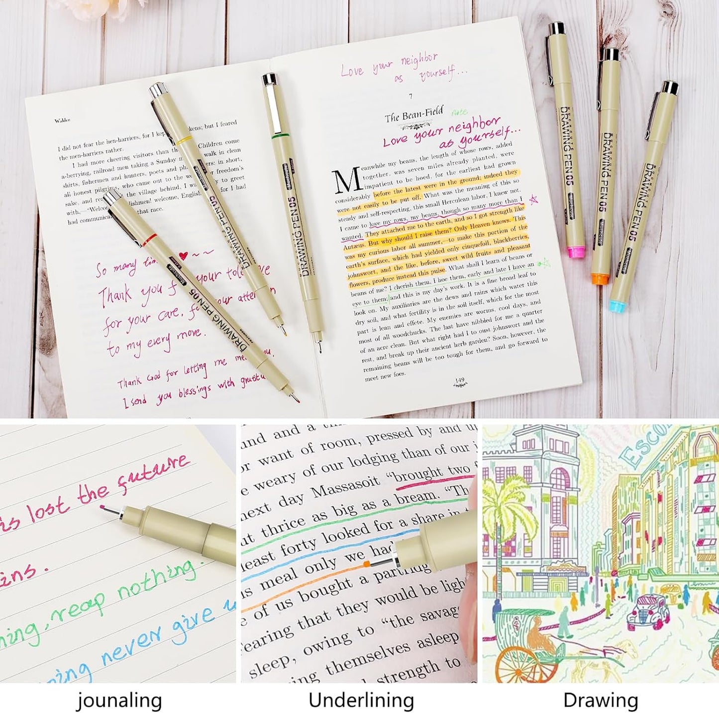 Muchcute Micro Fineliner Drawing Art Pens: 20 Set (12 Colors & 8 Black) Extra Fine Line Waterproof Ink Artist Supplies Archival Inking Ultra Thin Markers Sketch Sketching Watercolor Zentangle Stuff