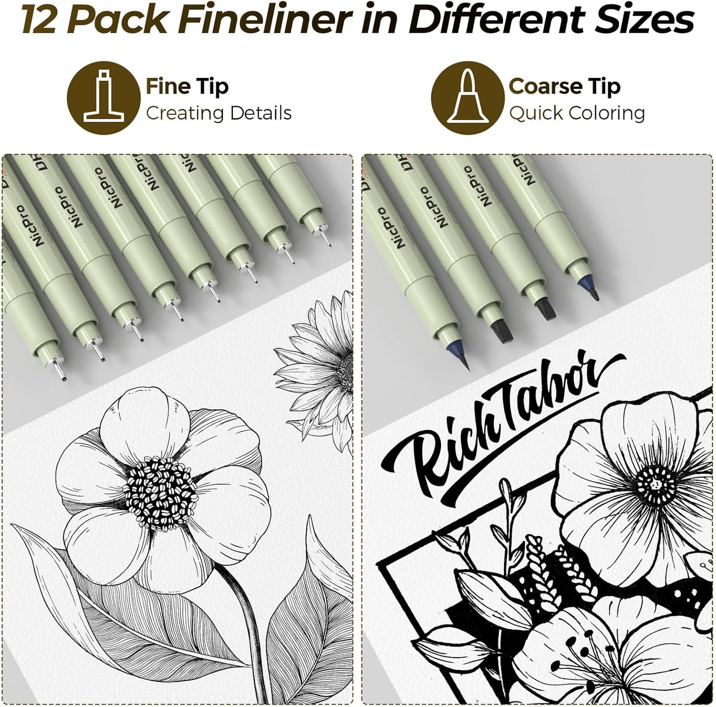 Nicpro 58 PCS Art Drawing Supplies Kit in Leather Case, Art Mechanical Pencil Set with 6 Metal Drafting Pencil 0.5 & 0.7 & 0.9 & 2mm, 12 Micron Pen, Sketch Book, 30 Tube Lead Refills for Sketching