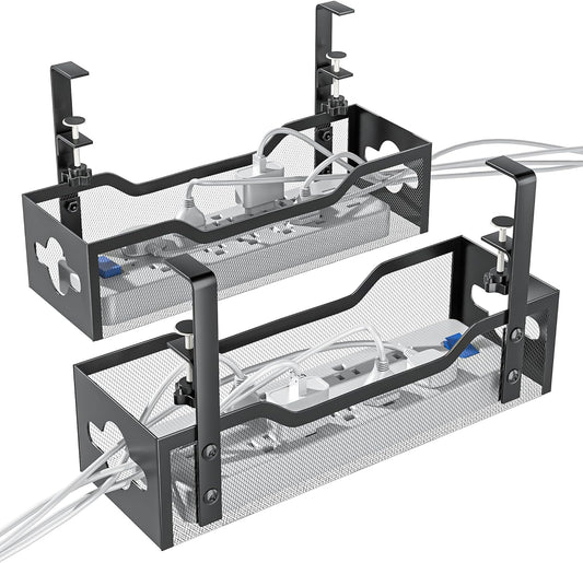 2-Pack Under Desk Cable Management Tray 13.38", Quszmd Cable Organizer No Drill, Standing Cord Organizer and Wire Management Tray - No Damage to Desk, Black