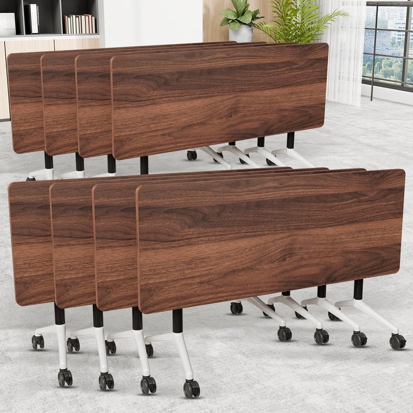 Folding Conference Room Table, Modern Conference Tables with Wheels, Large Rectangular Mobile Training Tables for Office Classroom, Foldable Modular Boardroom Seminar Table (8pack L70.9in)