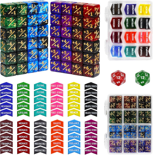 110 Pieces MTG Abilities Keyword Tokens 12mm Dice Counters Set for Magic The Gatering, MTG Life Counter Buff Tokens with Box, Compatible with TCG CCG Magic Card Games Accessories