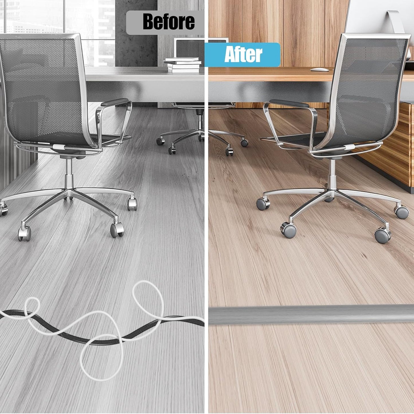 Floor Cord Cover Self Adhesive Cord Hider,10FT Cable Management, Extension Strip Protector for Wires, Prevent Cable Trips for Offices, Gyms, Exhibitions Cavity:0.51"(W) x 0.3"(H) Gray Wood