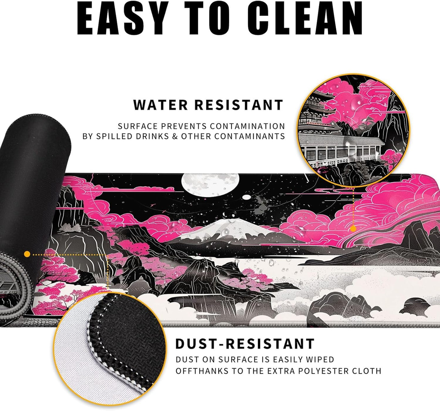 Future Kyoto Mouse Desk Pad Japanese Pink Desk Mat Desk Decor Black White Large Gaming Mouse Pad for Desk Mousepad Computer Office Keyboard Laptop Big Mouse Pad Xl-31.5x11.8 in