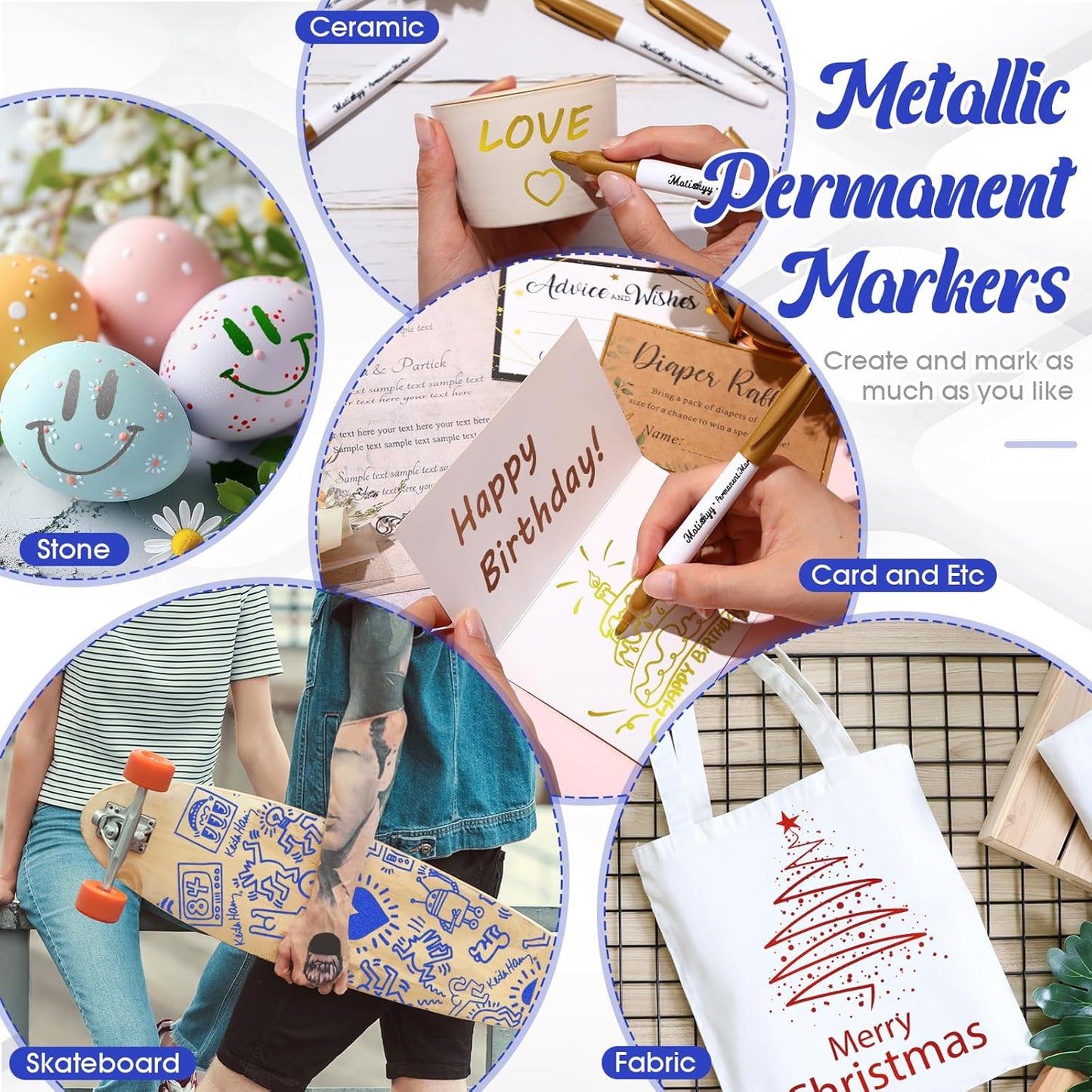 12 Pcs Metallic Permanent Markers Bulk Gold Silver Metallic Pens Fine Point Paint Markers for DIY Crafts Gift Card Making Artist Illustration(Multicolor)