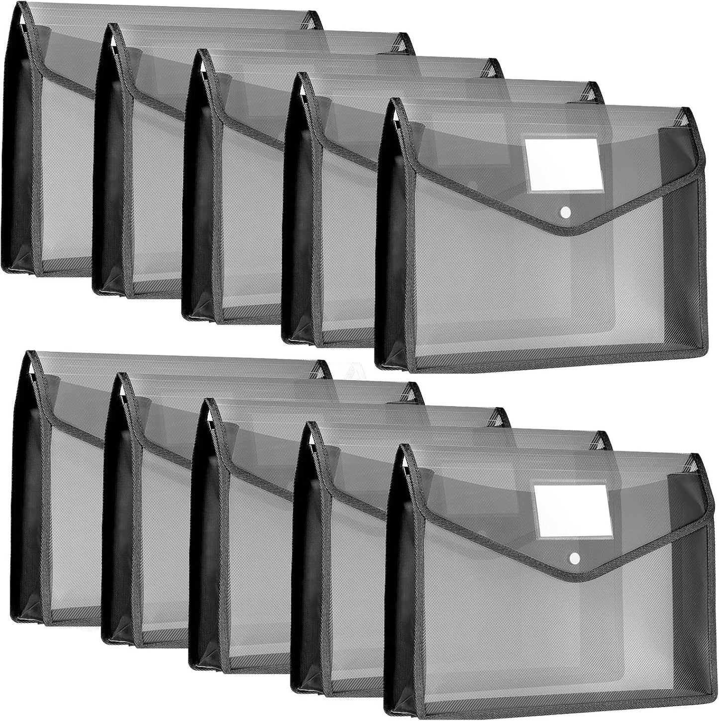 10 Pieces Plastic File Folders Envelope Expanding File Wallet Organizer Documents Folder with Snap Closure and Pocket, A4 Size Waterproof Transparent Pouch(Grey,Horizontal)