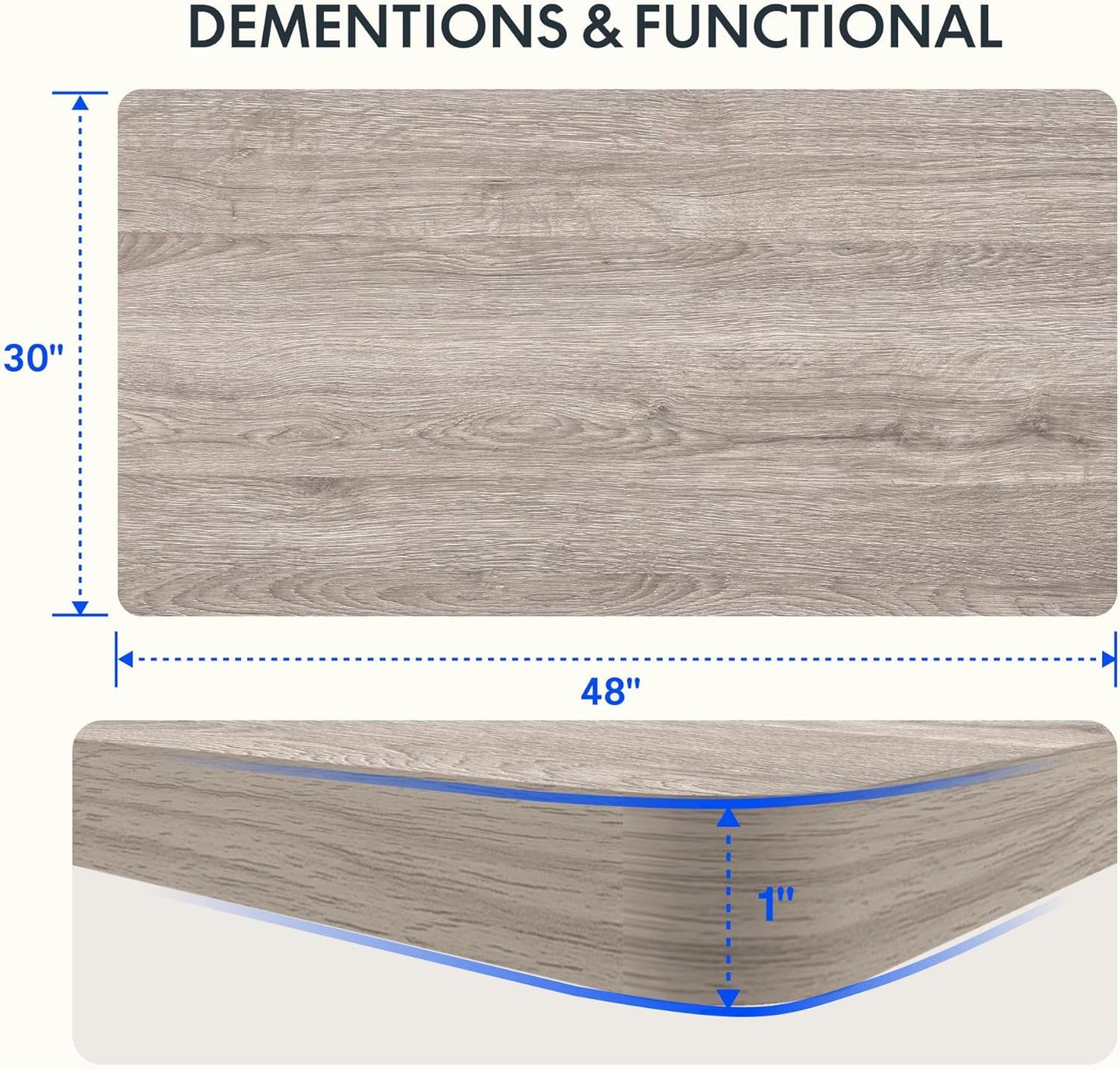 FLEXISPOT EN1 Whole-Piece Standing Desk 48 x 30 Inches Height Adjustable Electric Desk Sit Stand Desk Home Office Desks (Black Frame + Gray Wood Grain Top, 2 Packages)