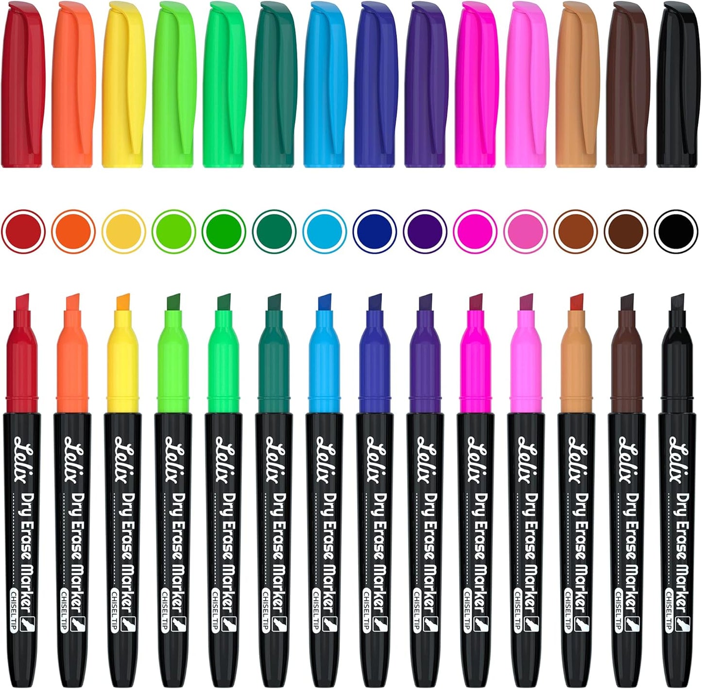 Lelix Dry Erase Markers - 42 Pack, 14 Colors, Chisel Tip, Perfect for Kids & School, Office Use, Whiteboard & Mirror Writing