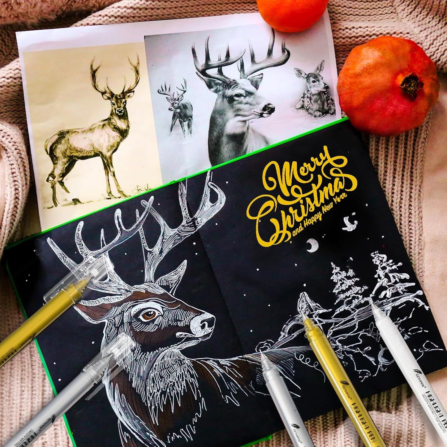 White Gold and Silver Gel Pen Set, 0.6mm Extra Fine Point Pens Gel Ink Pens Opaque Archival Ink Pens for Black Paper Drawing,Sketching,Card Making, Illustration, Bullet Journaling, 6 Pack