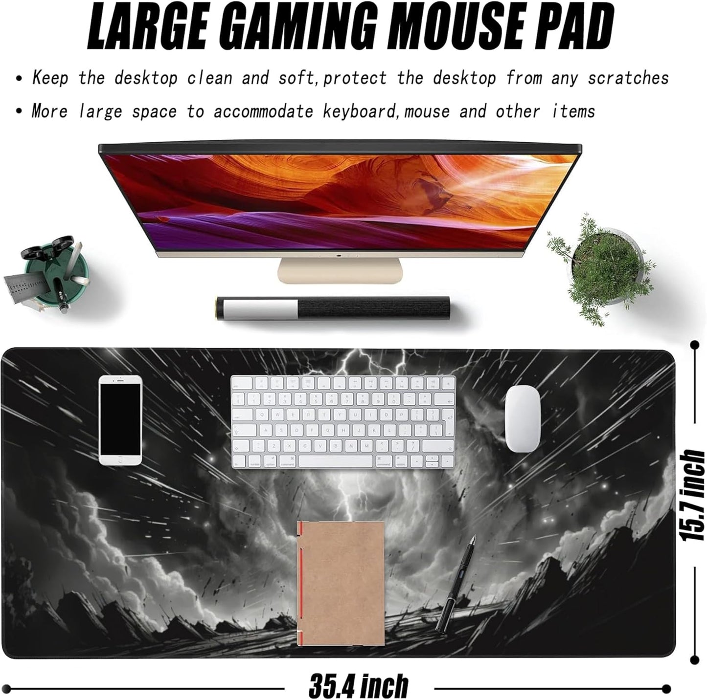 Extended Large Gaming Mouse Pad, Anime Manga Large Desk Mat for Desktop XXL, Non-Slip Rubber Base Stitched Edges Long Computer Keyboard Desk Pad Mouse Mat for Gaming Home Office 35.4"X15.7"