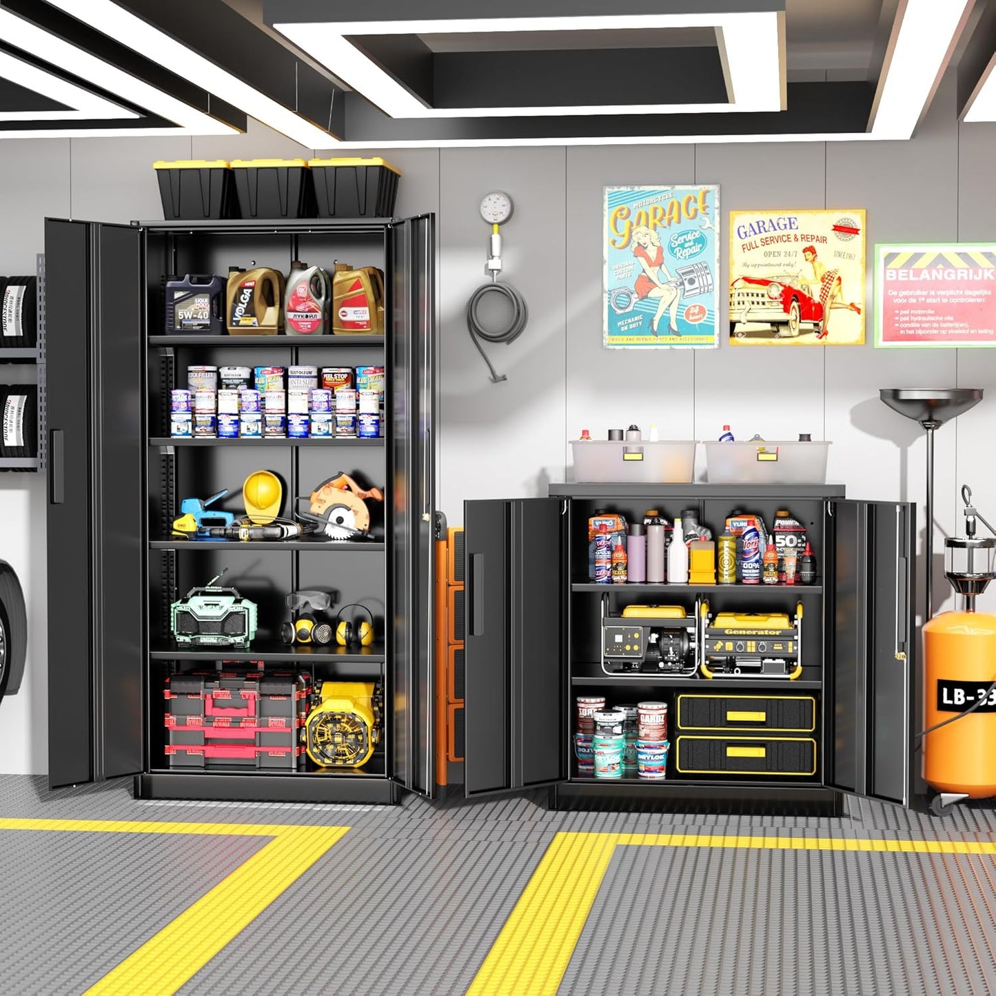 Greenvelly Metal Garage Storage Cabinet,36" Black Lockable Metal Cabinets with 2 Doors and Shelves,Storage Locking Counter Cabinet for Home Office,Garage,Kitchen,School