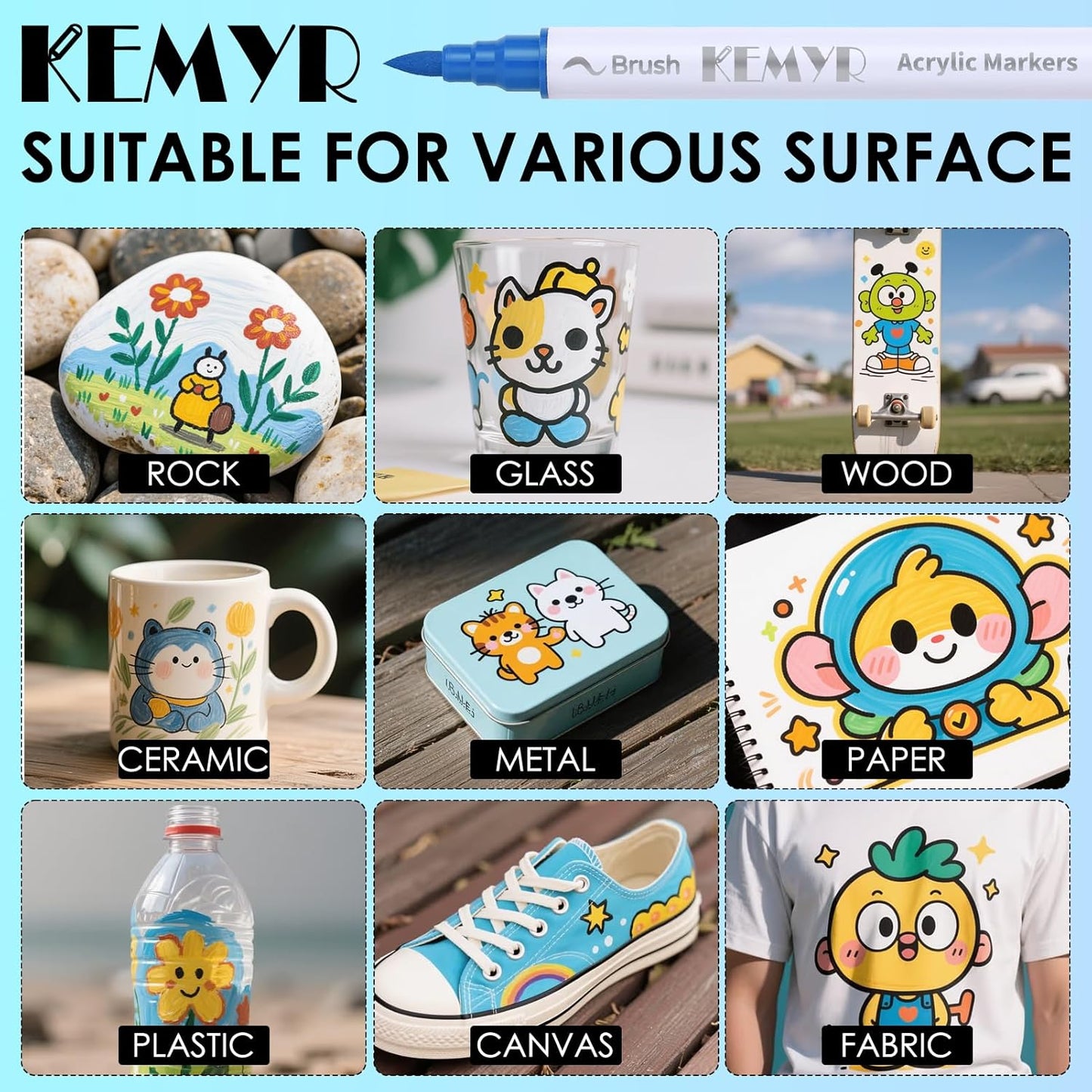 120 Colors Brush & Fine Tip Acrylic Paint Pens, Dual Tip Acrylic Paint Markers for Paper, Wood, Canvas, Stone, Rock, Glass, Fabric, DIY, Ceramic, Art Supplies for Kids and Adults Drawing