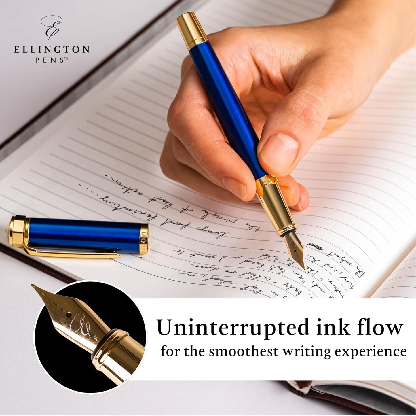 Luxury Fountain Pen Set- Fountain Pens for Writing - Smooth Extra Fine Nib - Includes Refillable Ink Converter, 3 Ink Cartridges [Black & Blue], Gift Box - Elegant Calligraphy