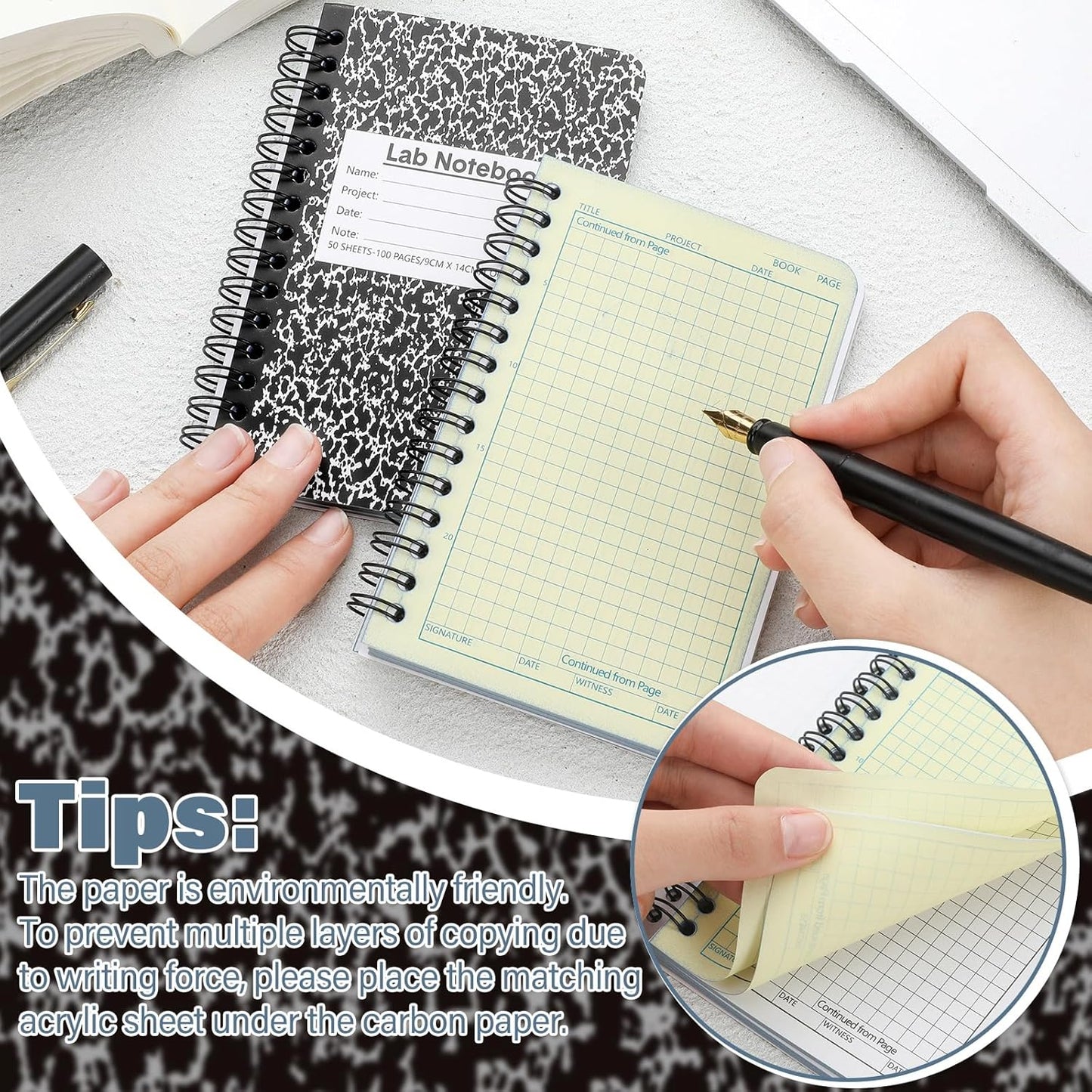 2 Pack Mini Carbonless Lab Notebook Carbon Copy 3.5'' x 5.5'' Laboratory Engineering Chemistry Computation Notebook Science Grid Contains 50 Set Pages 100 Sheets Total Coil Binding(Black)