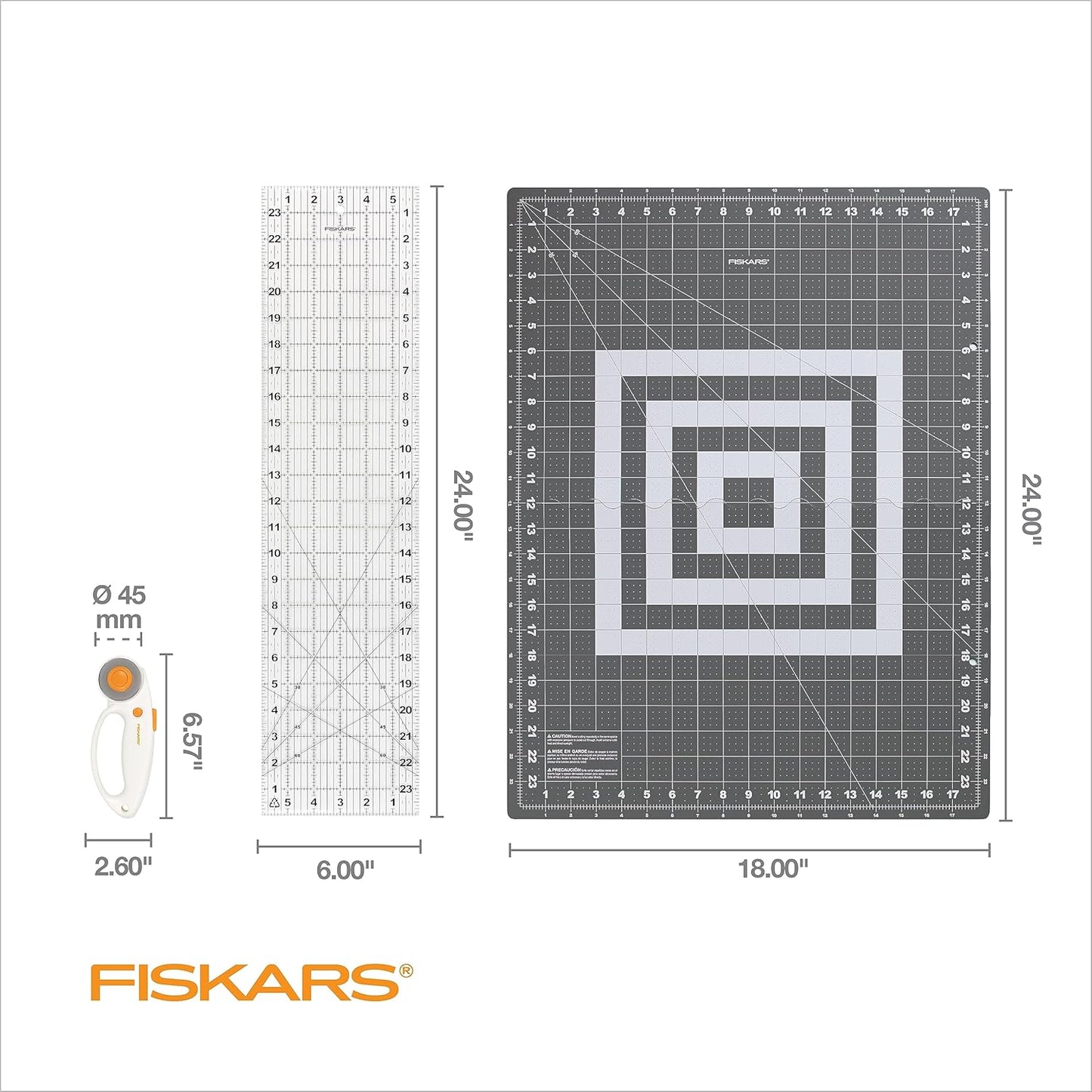 Fiskars 3-Piece Rotary Set - 45mm Fabric Cutter & Titanium Blades (2 Pack) - Blade Replacement
