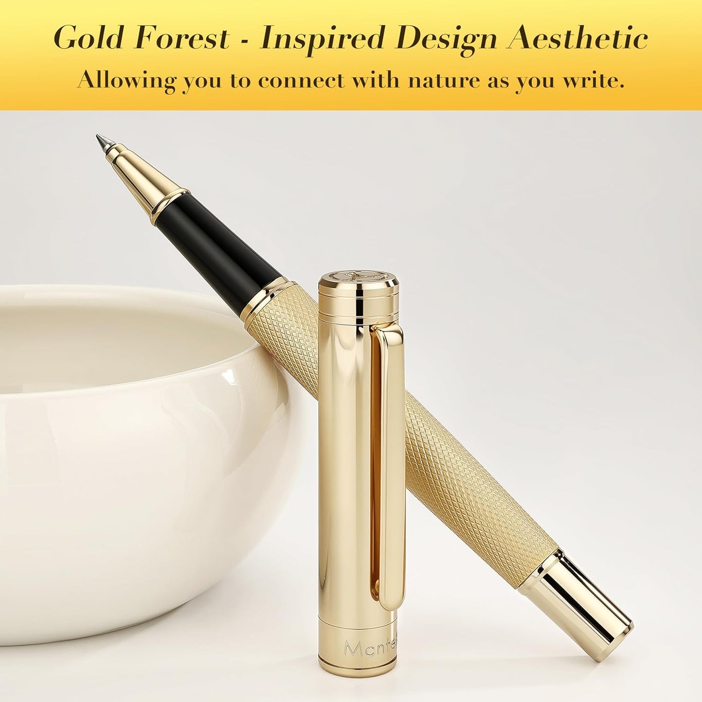 Gold Rollerball Pen, Stunning Luxury Pen with Mesh Texture Design and 24K Gold Finish, Fancy Gift Set for Men & Women, Business Signature, Executive, Office, Nice Fancy Designer Pens