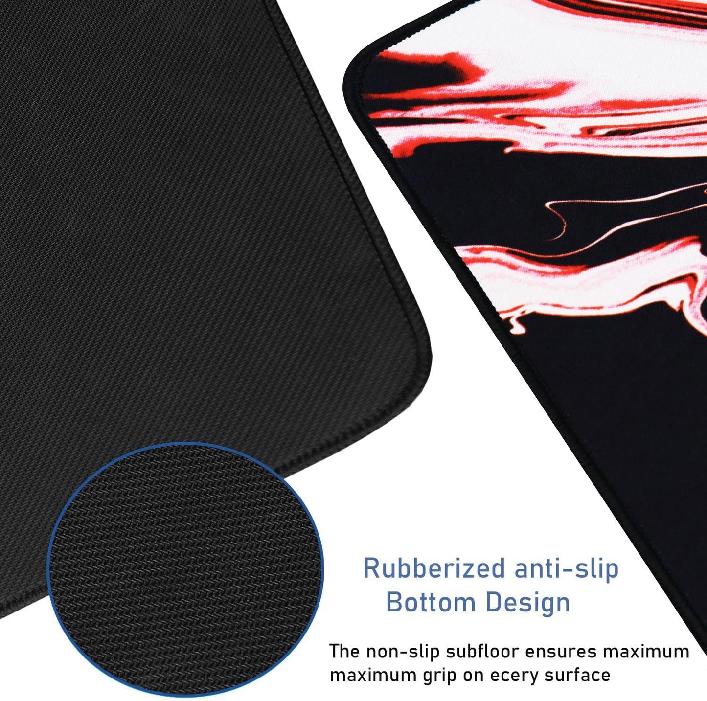 Large Extended Mouse Pad with Stitched Edges, Durable Non-Slip Natural Rubber Base, Waterproof Computer Keyboard Pad Mat for Esports Pros/Gamer/Desktop/Office/Home - Marble Red