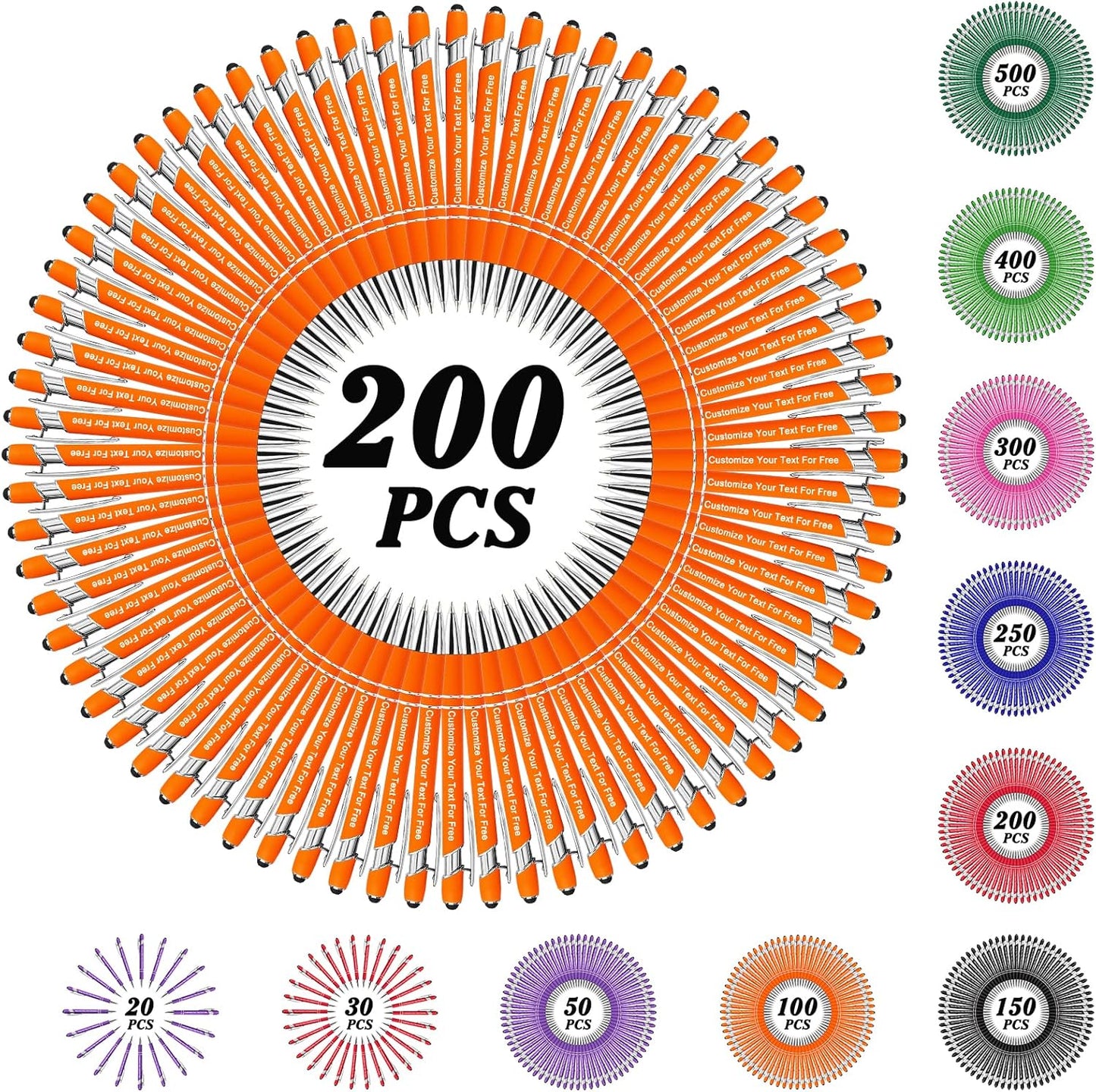 Max 500 Pcs Personalized Pens Bulk, Custom Pens with Free Engraving, Customized Stylus Tip Ballpoint Pen with Your Name Massage Text for School Office Business Graduation Anniversaries-200 Packs