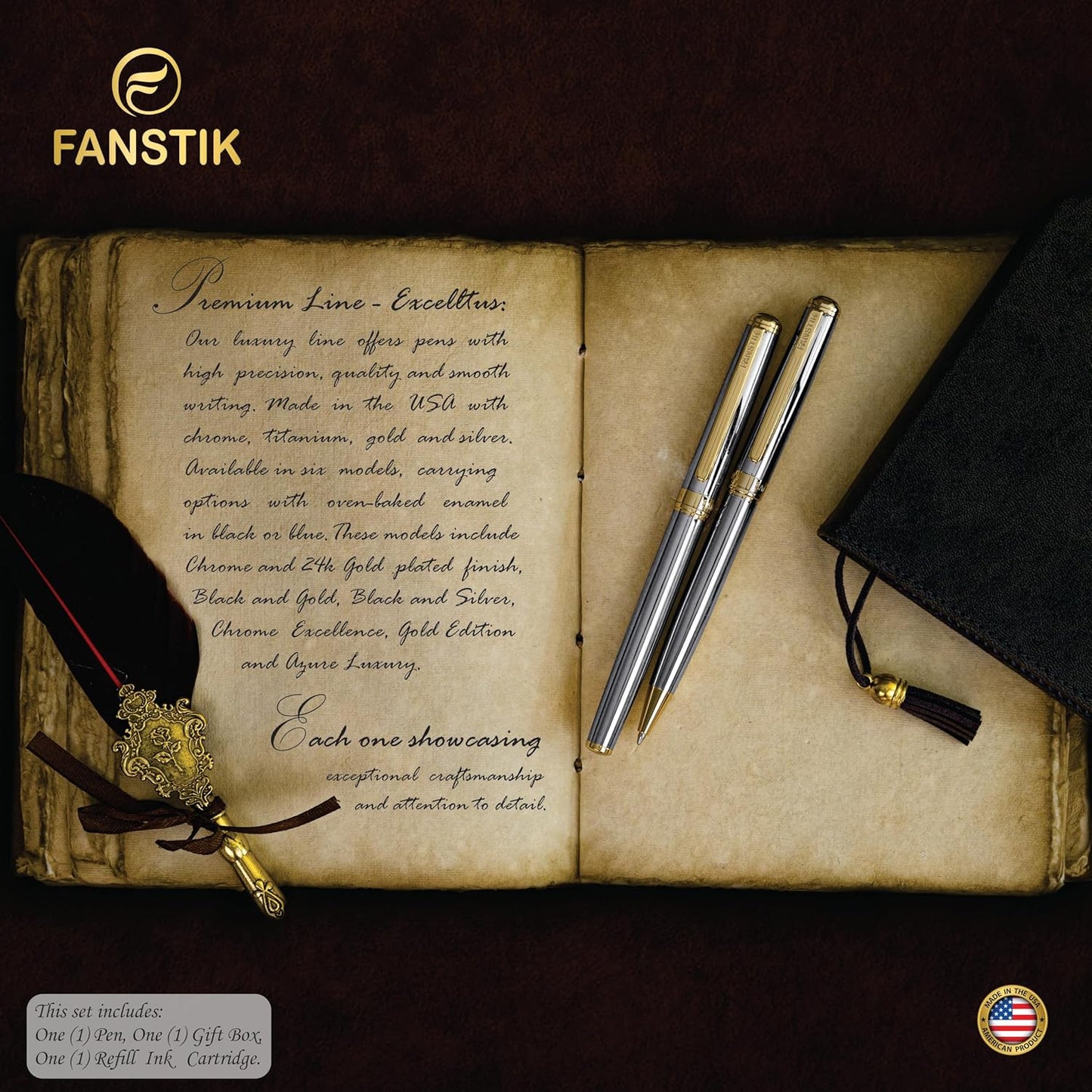 Customized Silver & Gold Luxury Rollerball pen (Made In USA) fancy gift set for women, Real 24K Gold Plating, Professional executive pen gift set for men (Lux Custom-Rollerball Silver-Gld)