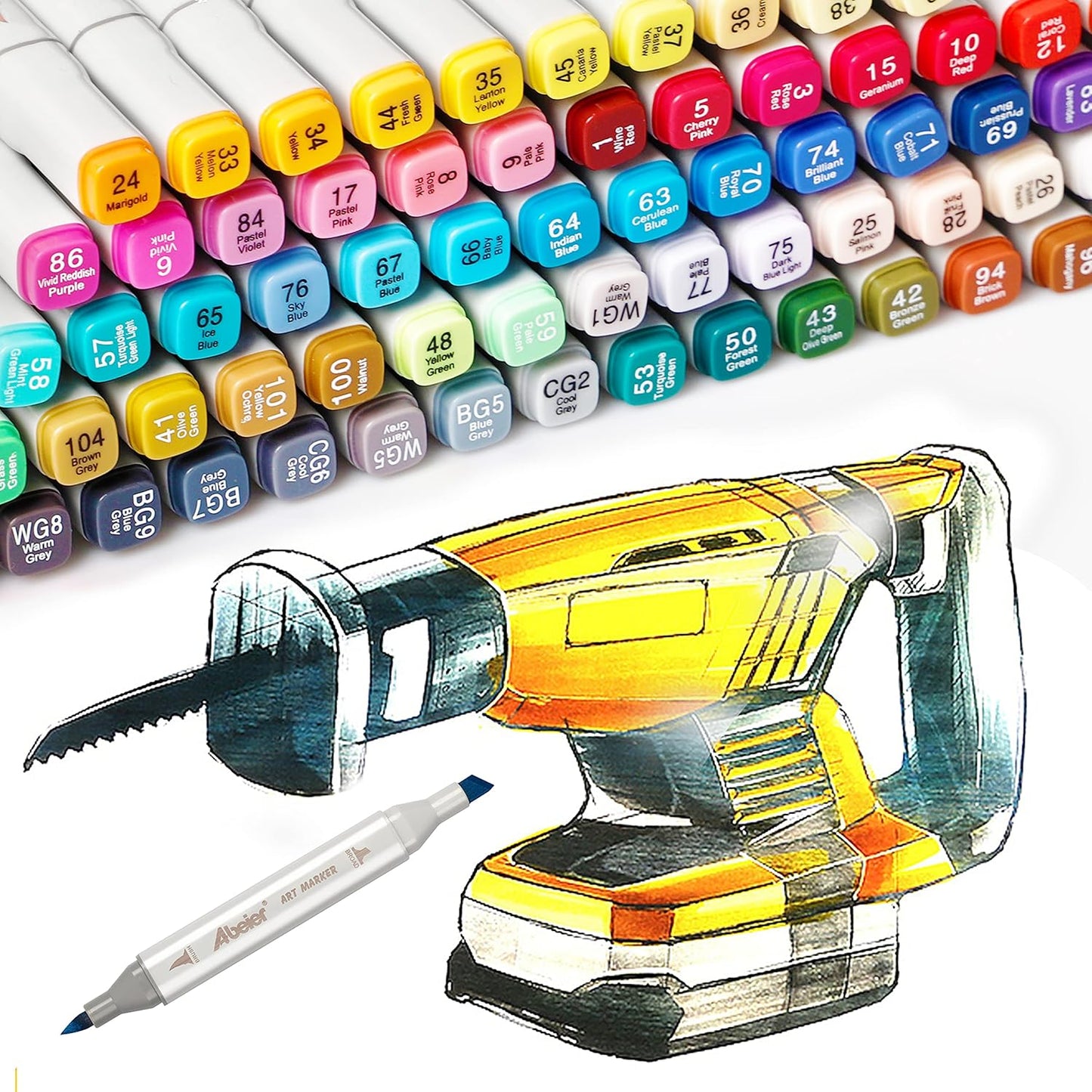 ABEIER 81 Colors Alcohol Markers - Brush & Chisel Dual Tip Sketch Markers, Plus 1 Blender, Permanent for Kids & Adults Coloring & Illustration