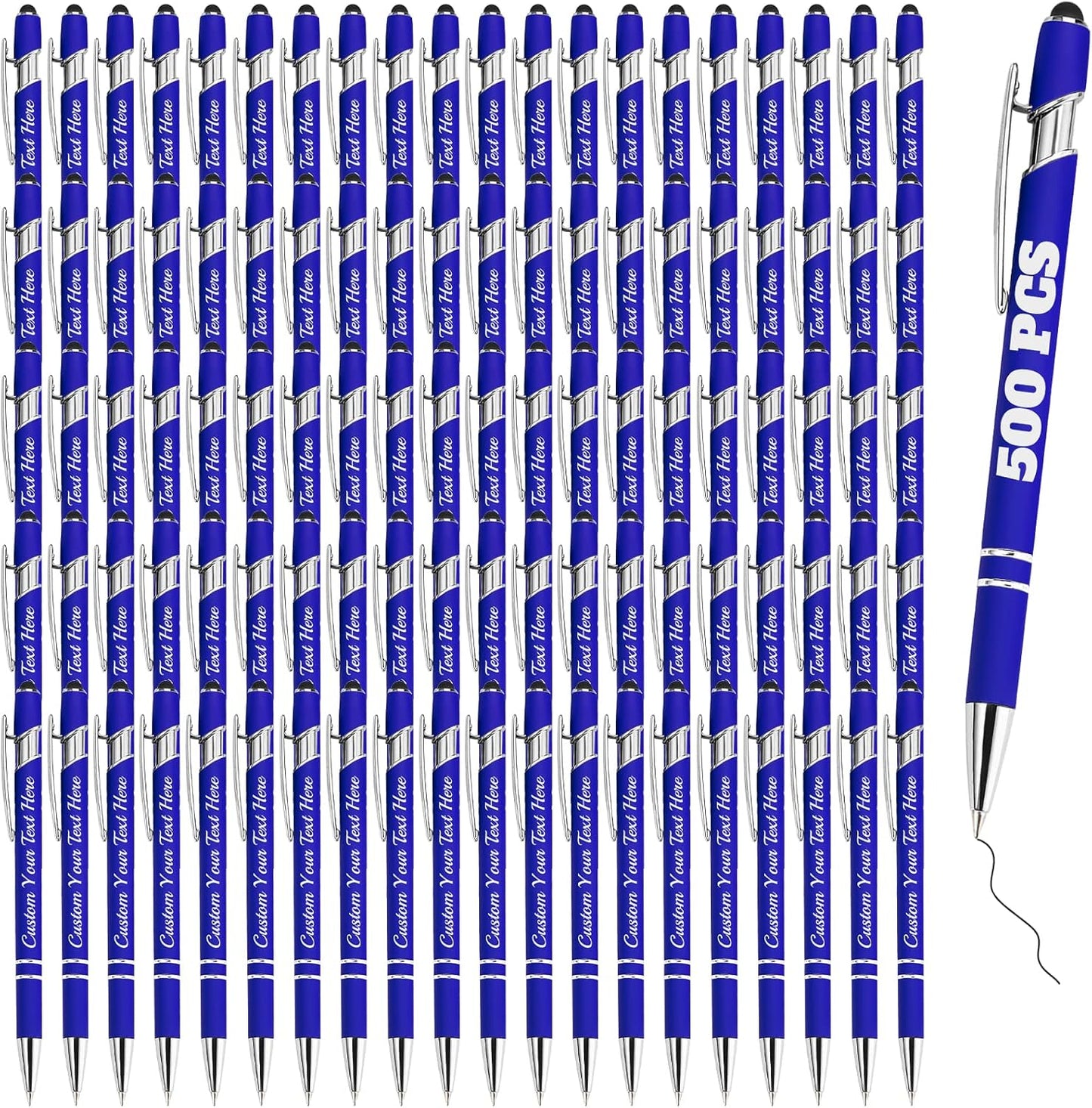 Personalized Pens Bulk 500 with Name Custom Engraving Ballpoint Pens with Stylus Tip Customized Smooth Writing Pens Personalized Gifts for Anniversary Birthday or Graduation(Blue,Black Ink)