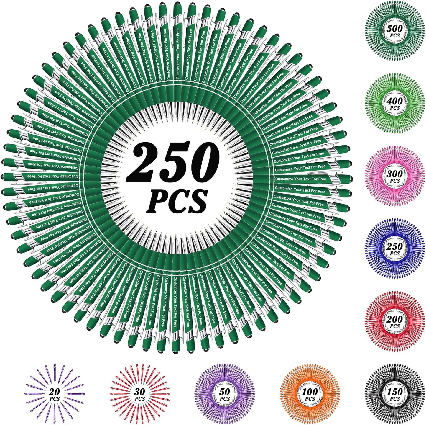 Max 500 Pcs Personalized Pens Bulk, Custom Pens with Free Engraving, Customized Stylus Tip Ballpoint Pen with Your Name Massage Text for School Office Business Graduation Anniversaries-250 Packs