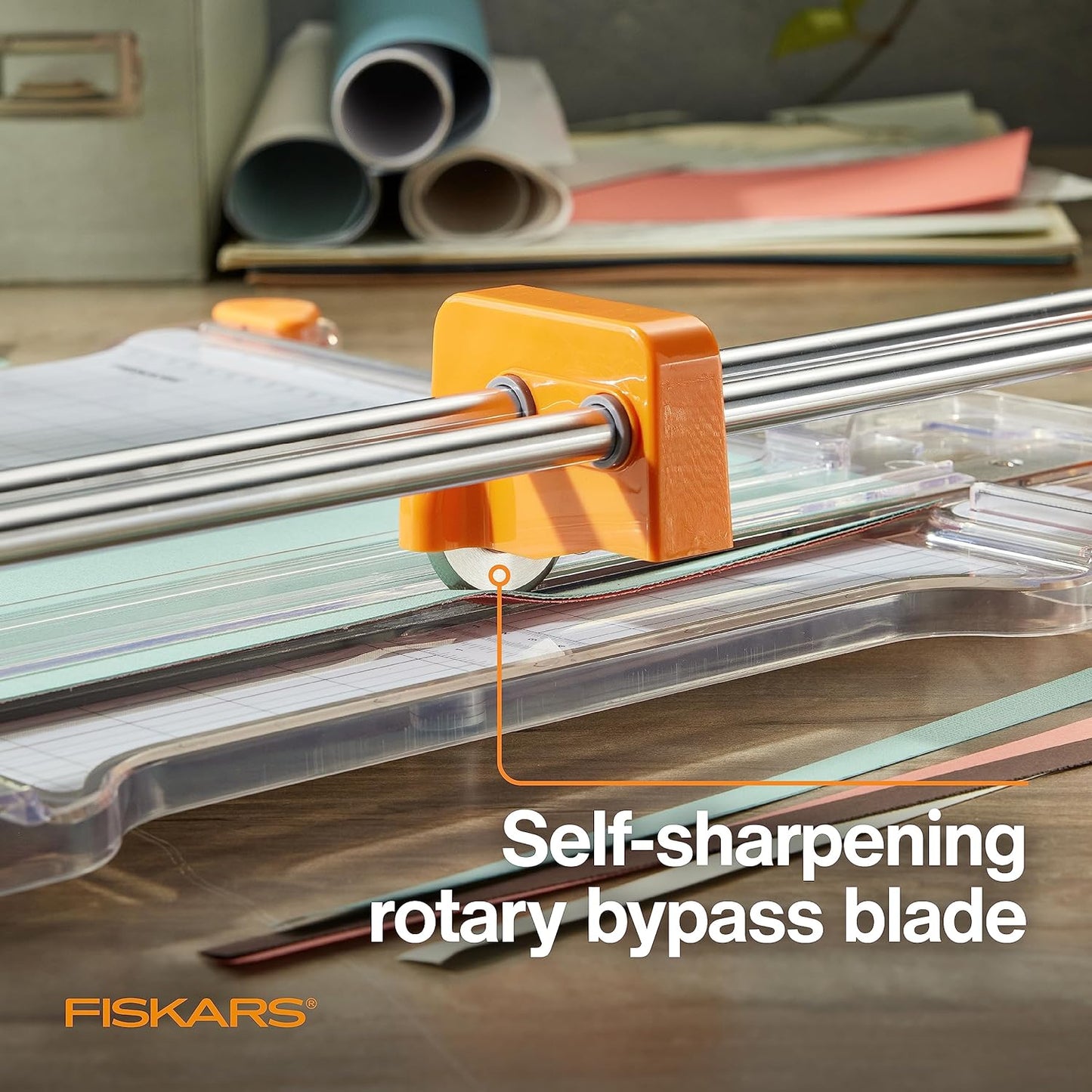 Fiskars ProCision Rotary Bypass Paper Trimmer - 12" Cut Length - Craft Paper and Mixed Media Cutter with Grid Lines - Orange