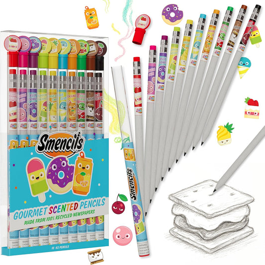 Smencils - Patented Gourmet Scented Graphite HB #2 Pencils Made from Recycled Newspapers, 10 Count, Gifts for Kids, School Supplies