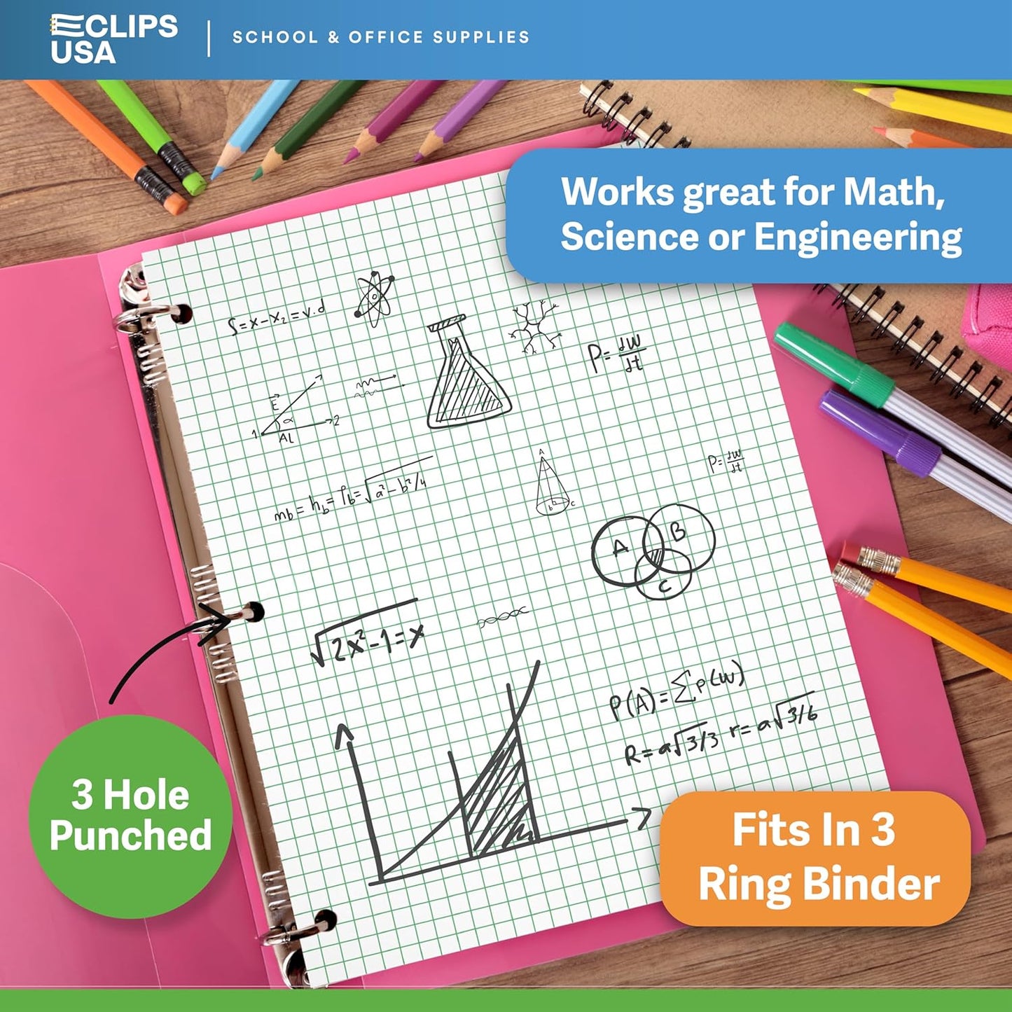 Graph Paper, Loose Leaf Graph Paper, 4 x 4 An Inch Quad Ruled Graph Paper, 10.5” x 8” Graphing Paper, 56 gsm, 150 Per Pack (36 Pack)