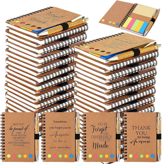 20 Sets Employee Appreciation Gifts Spiral Notebooks with Sticky Notes Notepads Thank You Journals Inspirational Bamboo Ballpoint Pens Bulk for Nurse Teacher Coworker