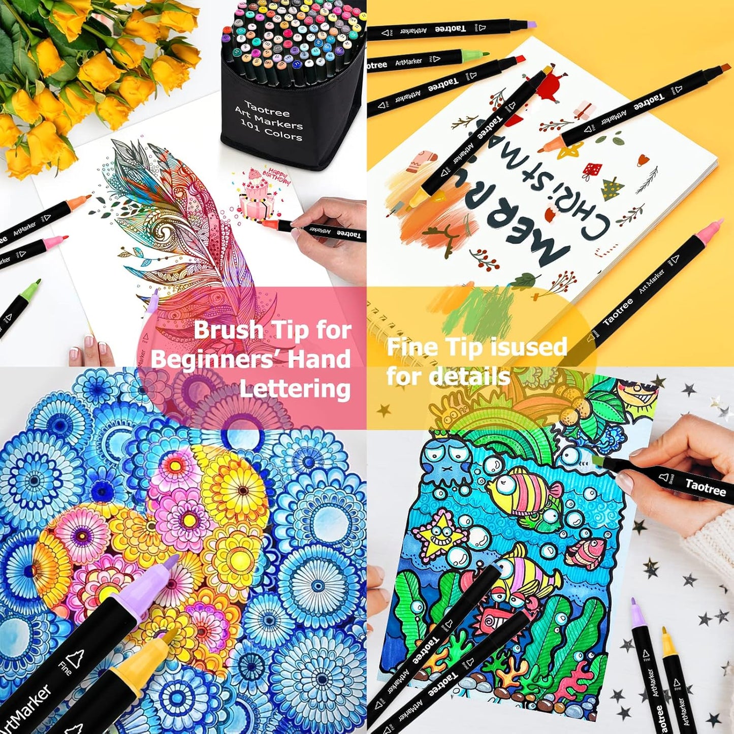 Taotree Alcohol Markers, 101 Colors Dual Tips Art Markers Pens Set, Chisel & Fine Sketch Pens, Art Supplies Kit for Artist Kids Adult Coloring Books Color, Painting, Drawing, Blending and Sketching