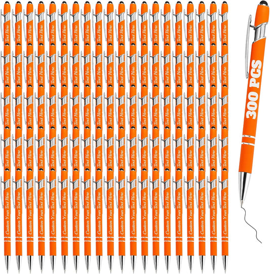 Personalized Pens Bulk 300 with Name Custom Engraving Ballpoint Pens with Stylus Tip Customized Smooth Writing Pens Personalized Gifts for Anniversary Birthday or Graduation(Orange,Black Ink)